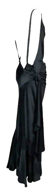 S/S 1999 Christian Dior by John Galliano Runway Plunging 1920's Flapper Style Black Satin Gown Dress