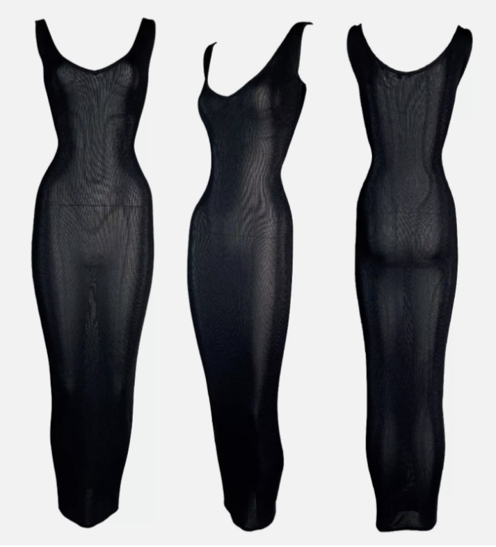Vintage S/S 1999 Christian Dior by John Galliano Black Pin-Up Bodycon Wiggle Maxi Dress