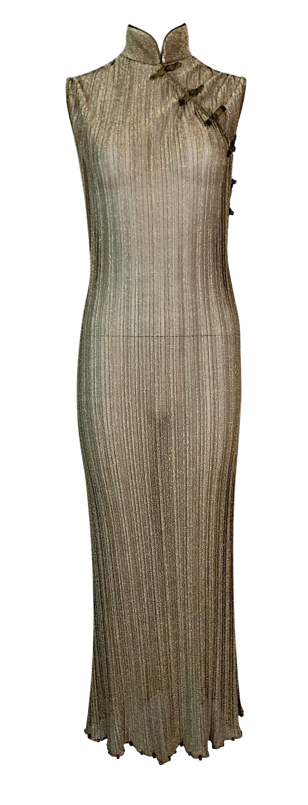 NWT S/S 1999 Christian Dior by John Galliano Runway Sheer Gold Cheongsam Maxi Dress