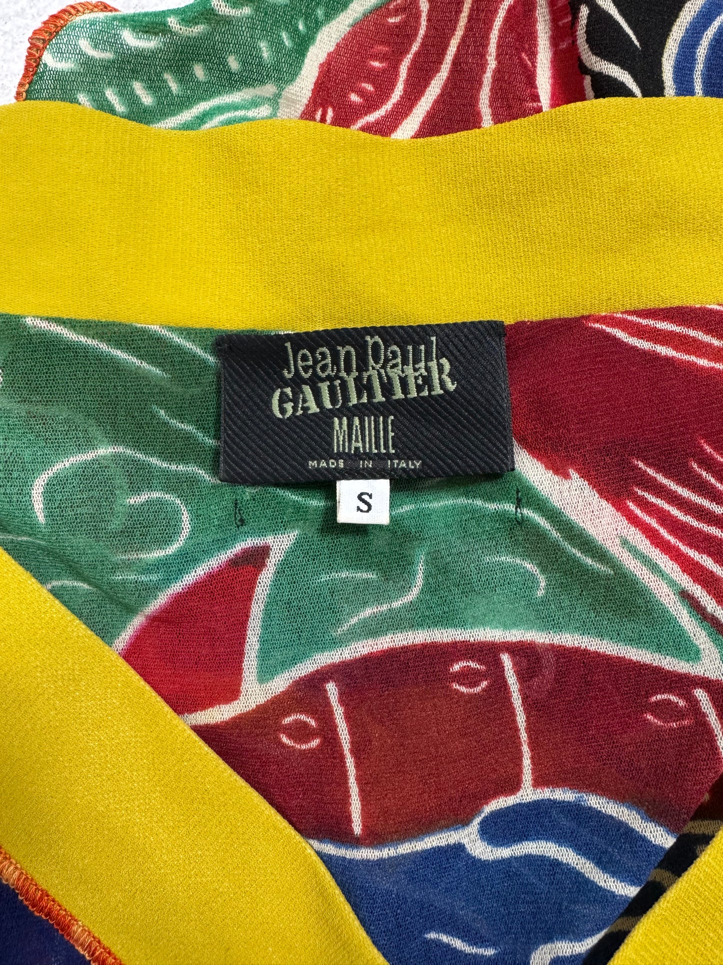 S/S 1999 Jean Paul Gaultier Sheer Mesh Japanese Samurai Print Kimono Sleeve Bodysuit Top