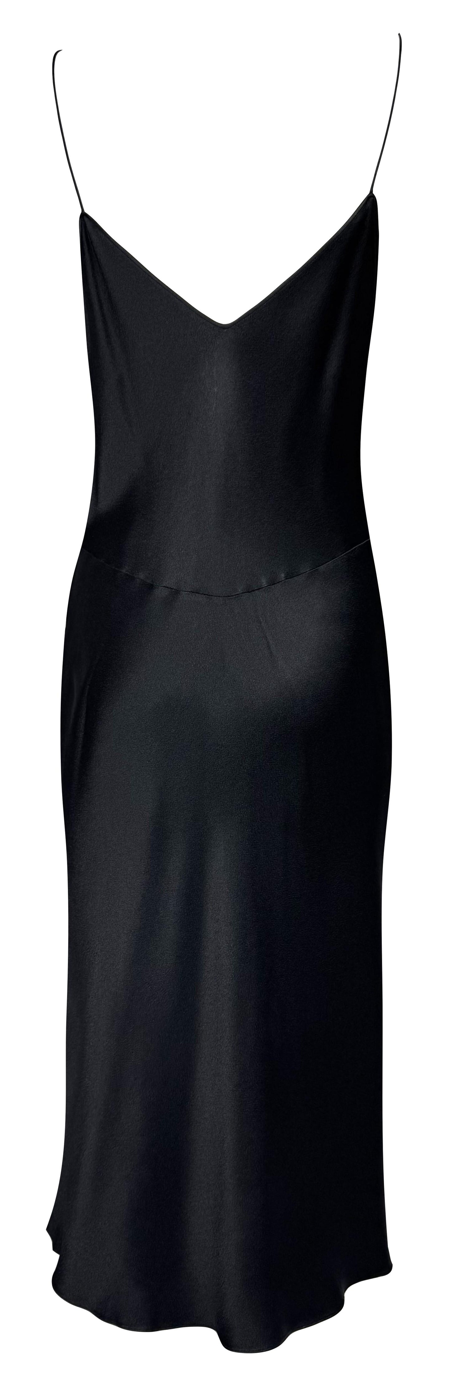 Vintage S/S 1999 John Galliano Black Satin Plunging V Classic 1920's Style Midi Slip Dress