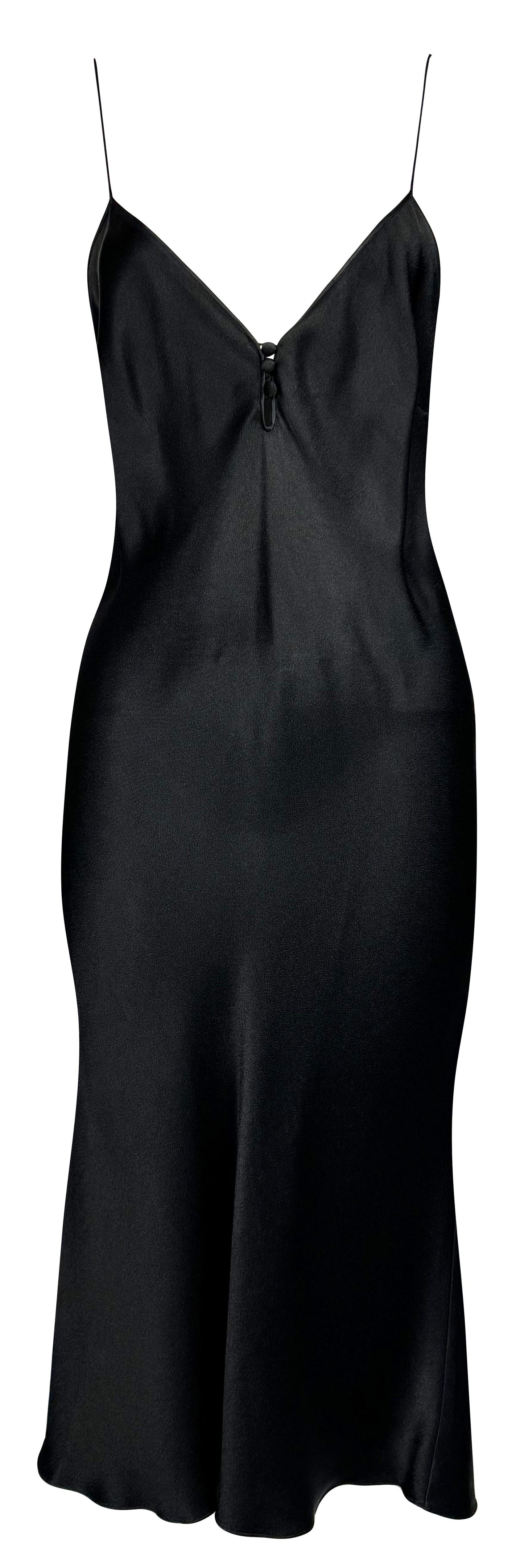 Vintage S/S 1999 John Galliano Black Satin Plunging V Classic 1920's Style Midi Slip Dress