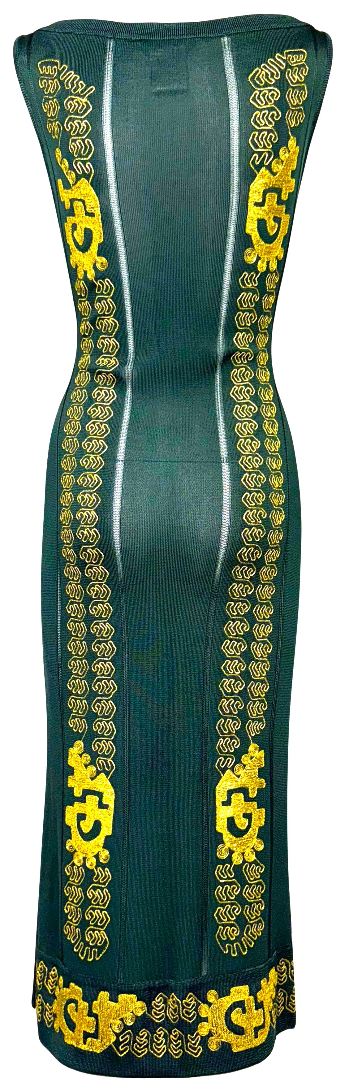 RARE S/S 1999 John Galliano Grecian Roman Green & Gold Embroidered Bodycon Dress