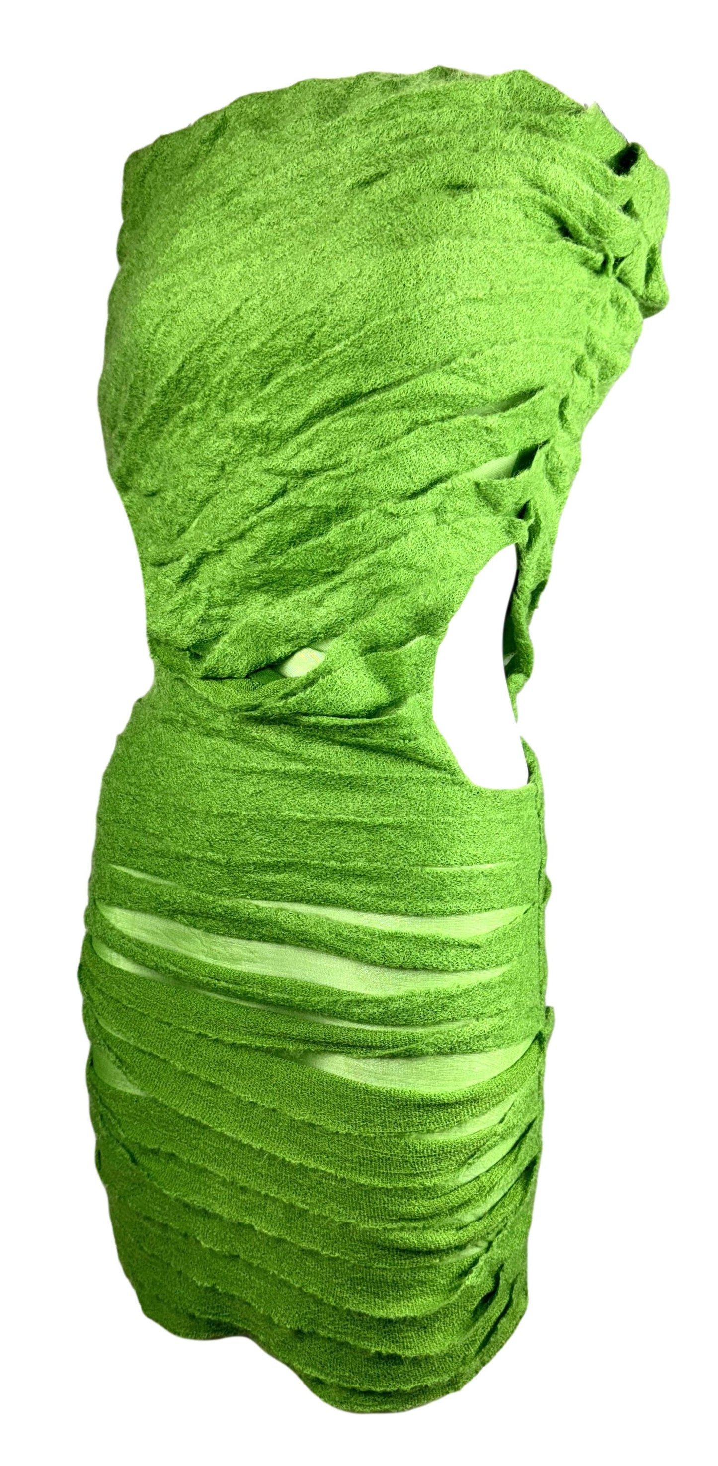 NWT F/W 1999 Fendi by Karl Lagerfeld Green Sheer Mesh Cut-Out Mini Dress