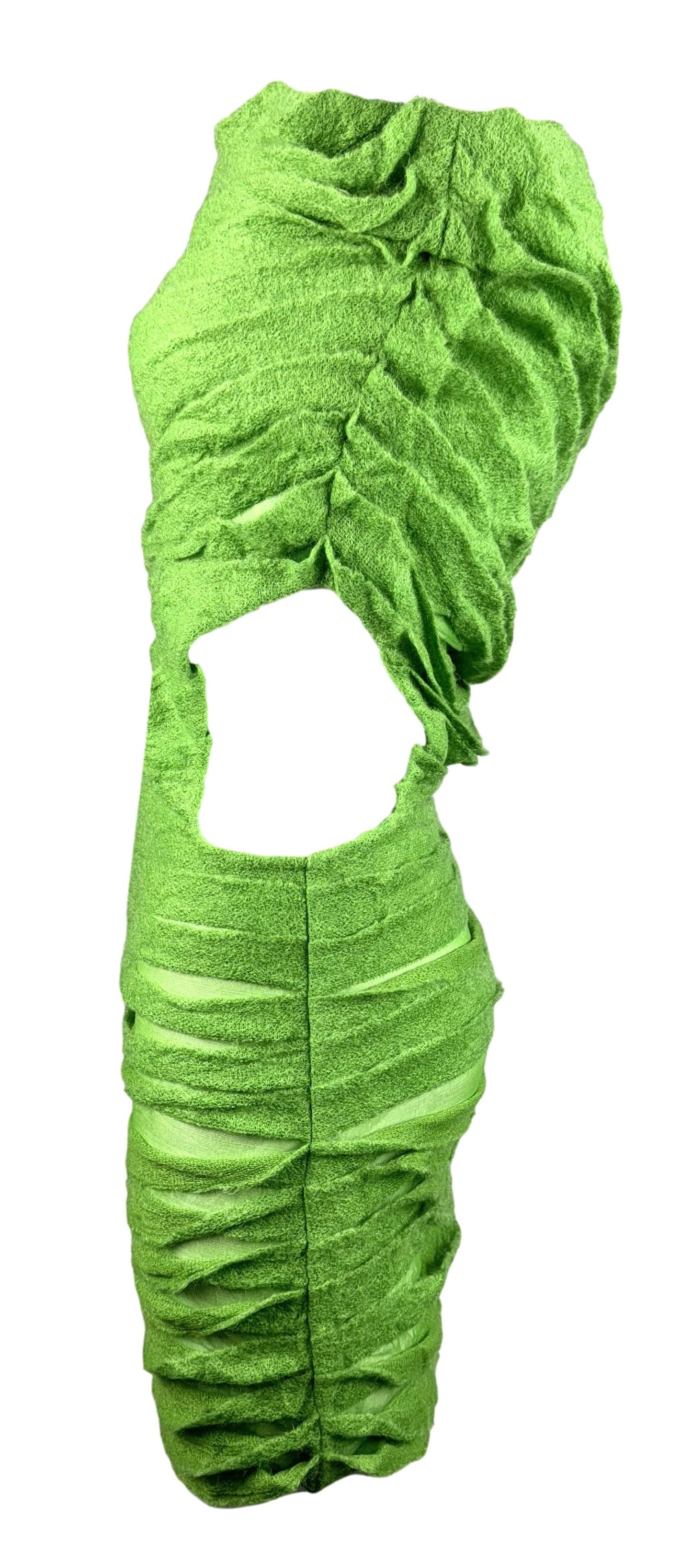 NWT F/W 1999 Fendi by Karl Lagerfeld Green Sheer Mesh Cut-Out Mini Dress