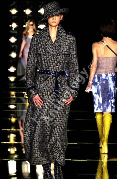 F/W 2000 Christian Dior by John Galliano Runway Blue Logo Trench Coat Jacket