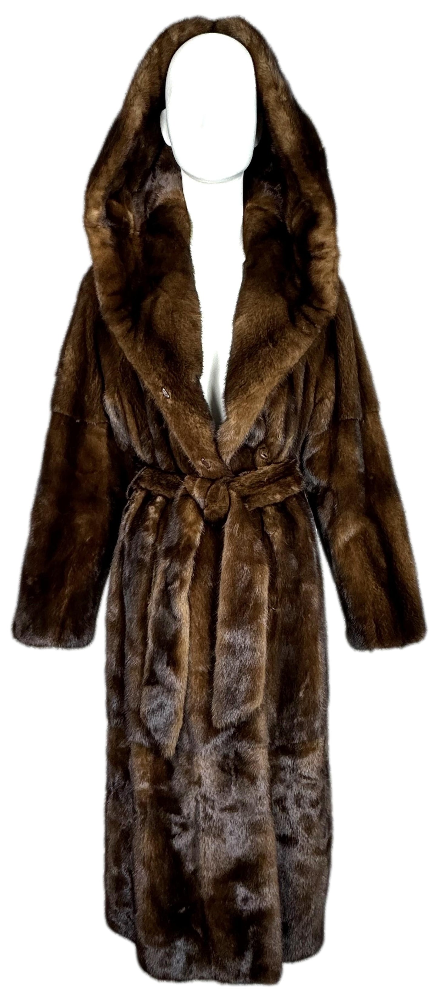 2000's Gianfranco Ferre Hooded Drawstring Mink Fur Full Length Long Coat