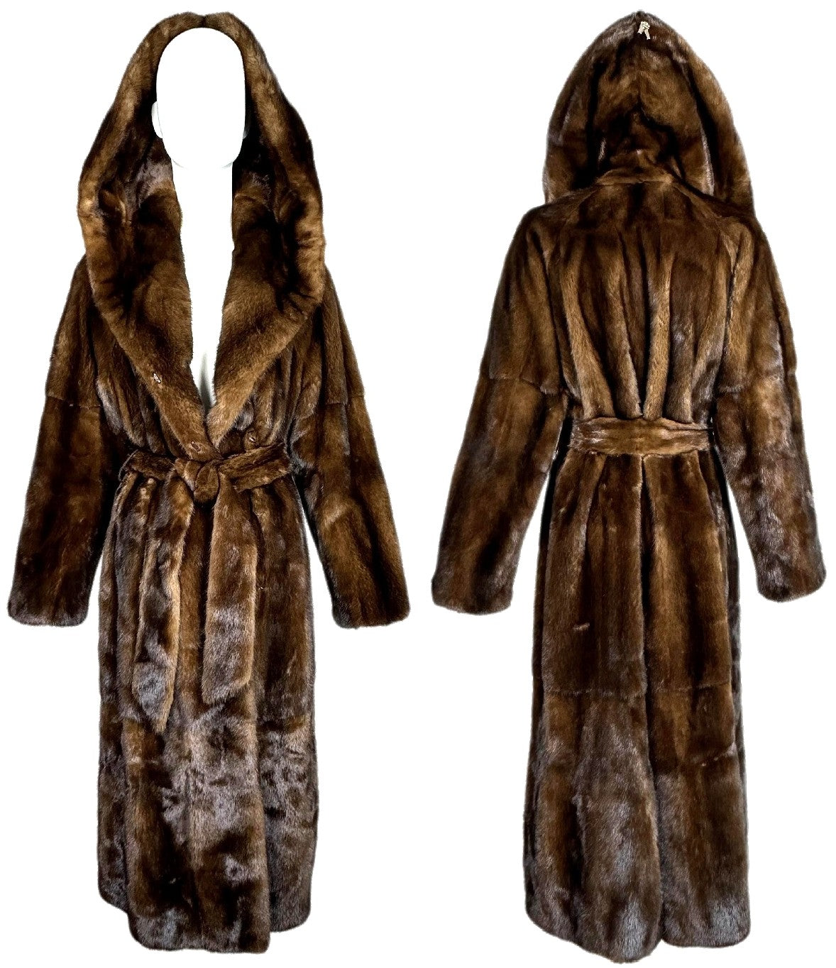 2000's Gianfranco Ferre Hooded Drawstring Mink Fur Full Length Long Coat
