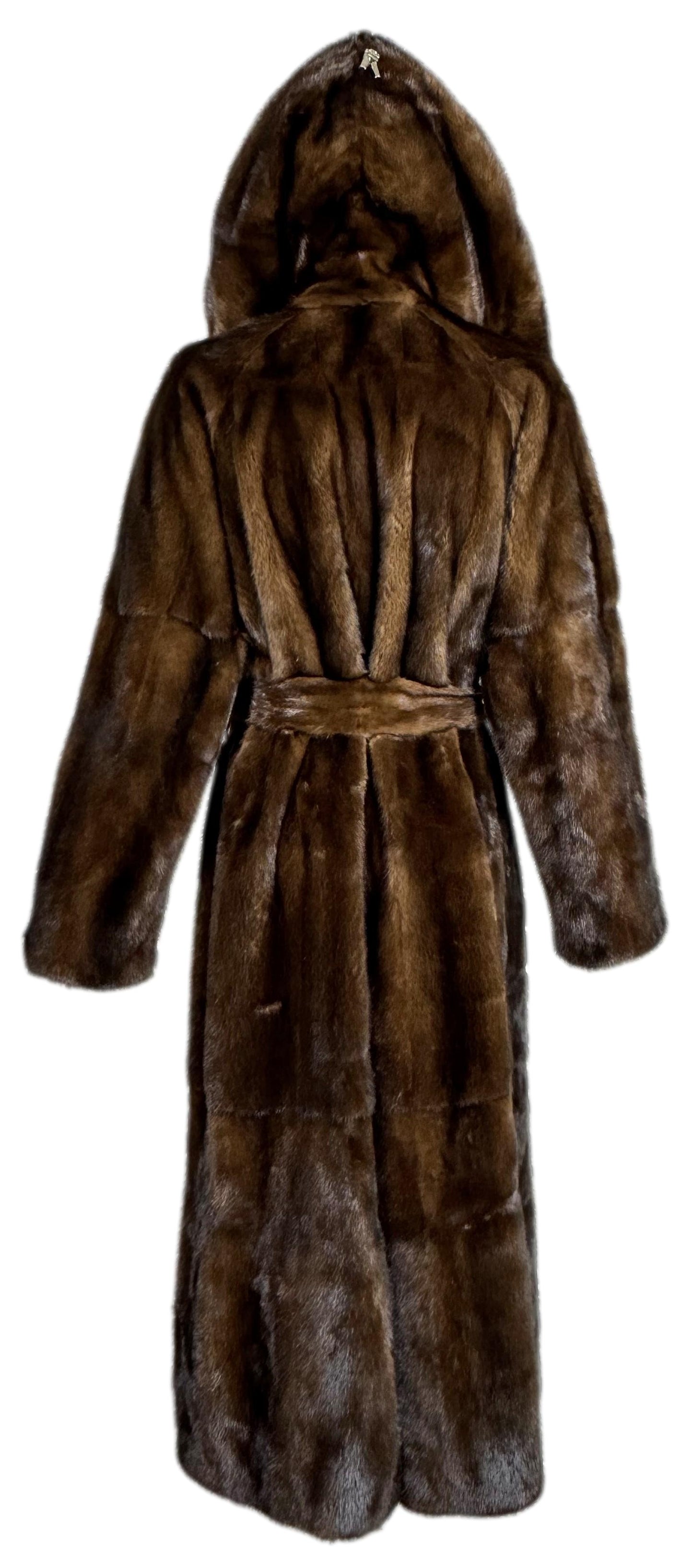 2000's Gianfranco Ferre Hooded Drawstring Mink Fur Full Length Long Coat