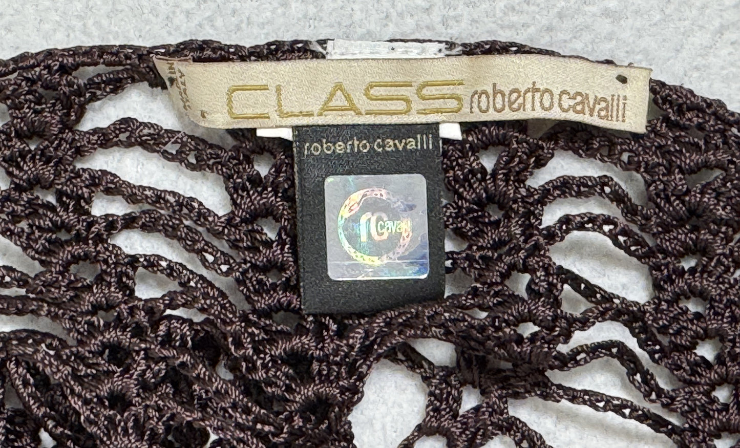 2000's Roberto Cavalli Sheer Brown Knit Beaded Boho Chic Sexy Maxi Bodycon Dress