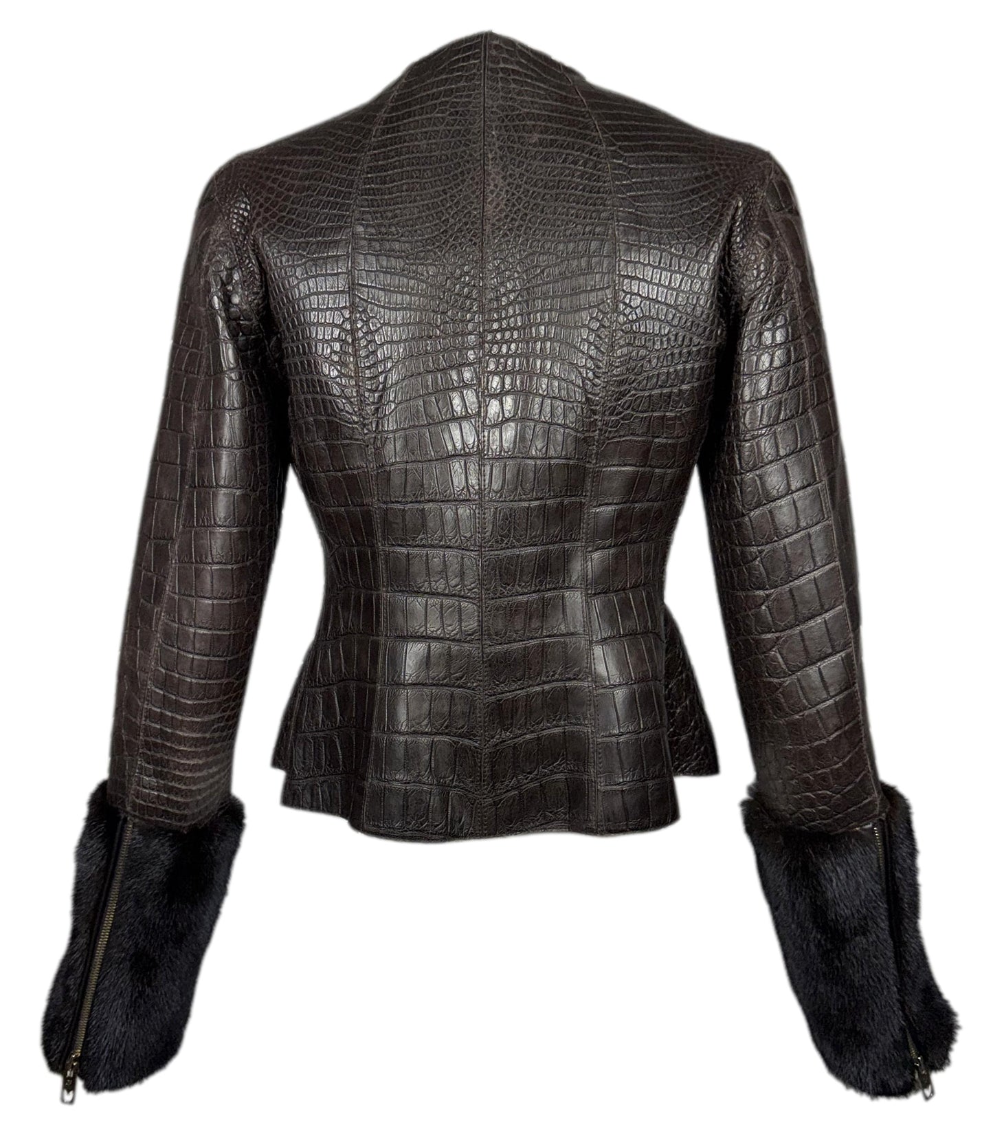 2000's Gianfranco Ferre Brown Crocodile Alligator Mink Fur Fitted Jacket