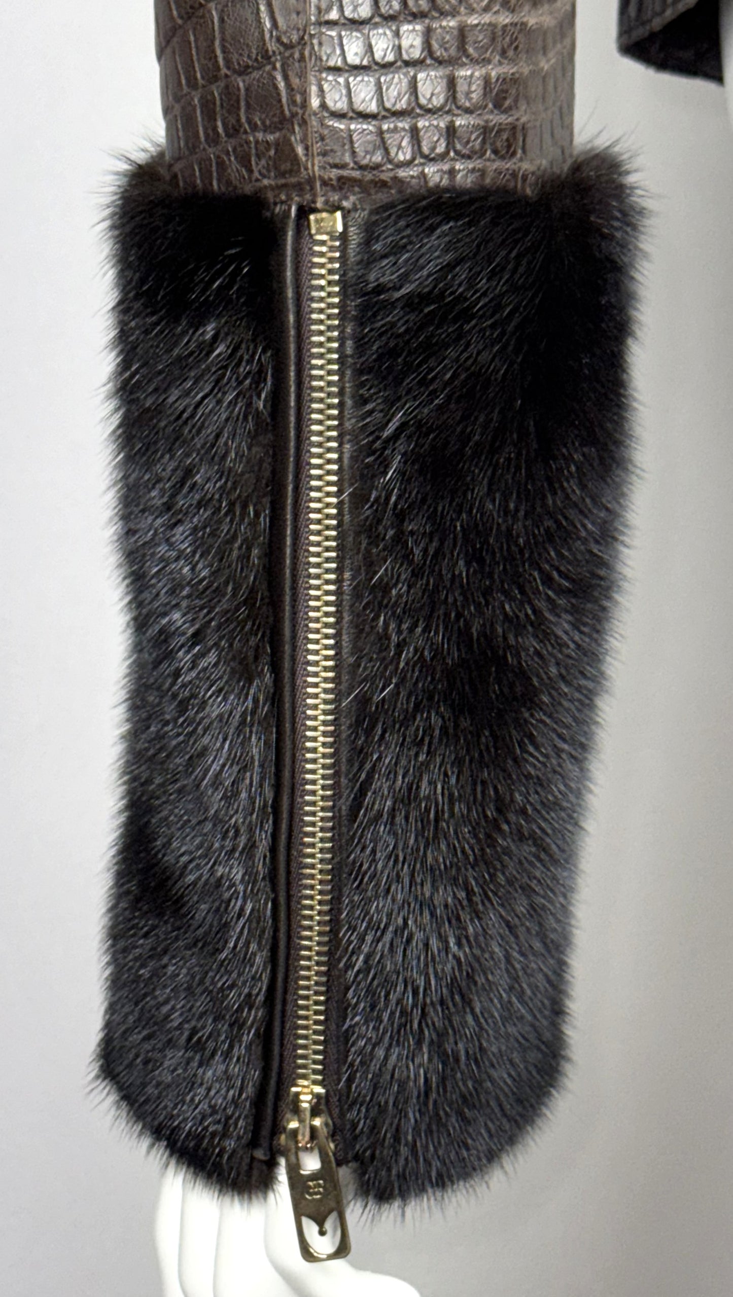 2000's Gianfranco Ferre Brown Crocodile Alligator Mink Fur Fitted Jacket