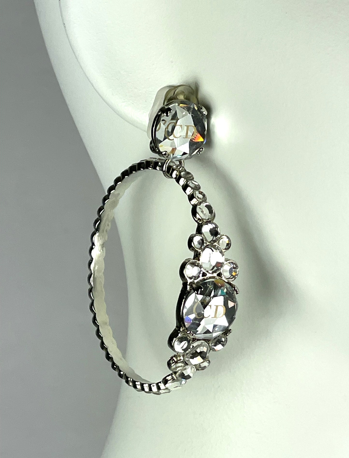 C. 2000 Christian Dior by John Galliano Large Crystal Logo Hoop Earrings