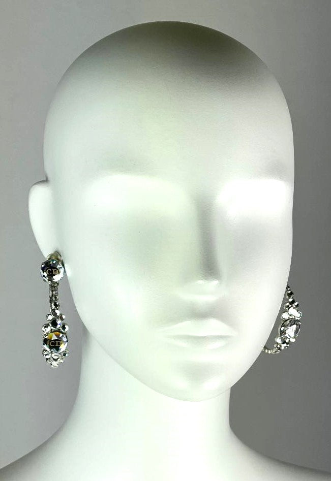 C. 2000 Christian Dior by John Galliano Large Crystal Logo Hoop Earrings