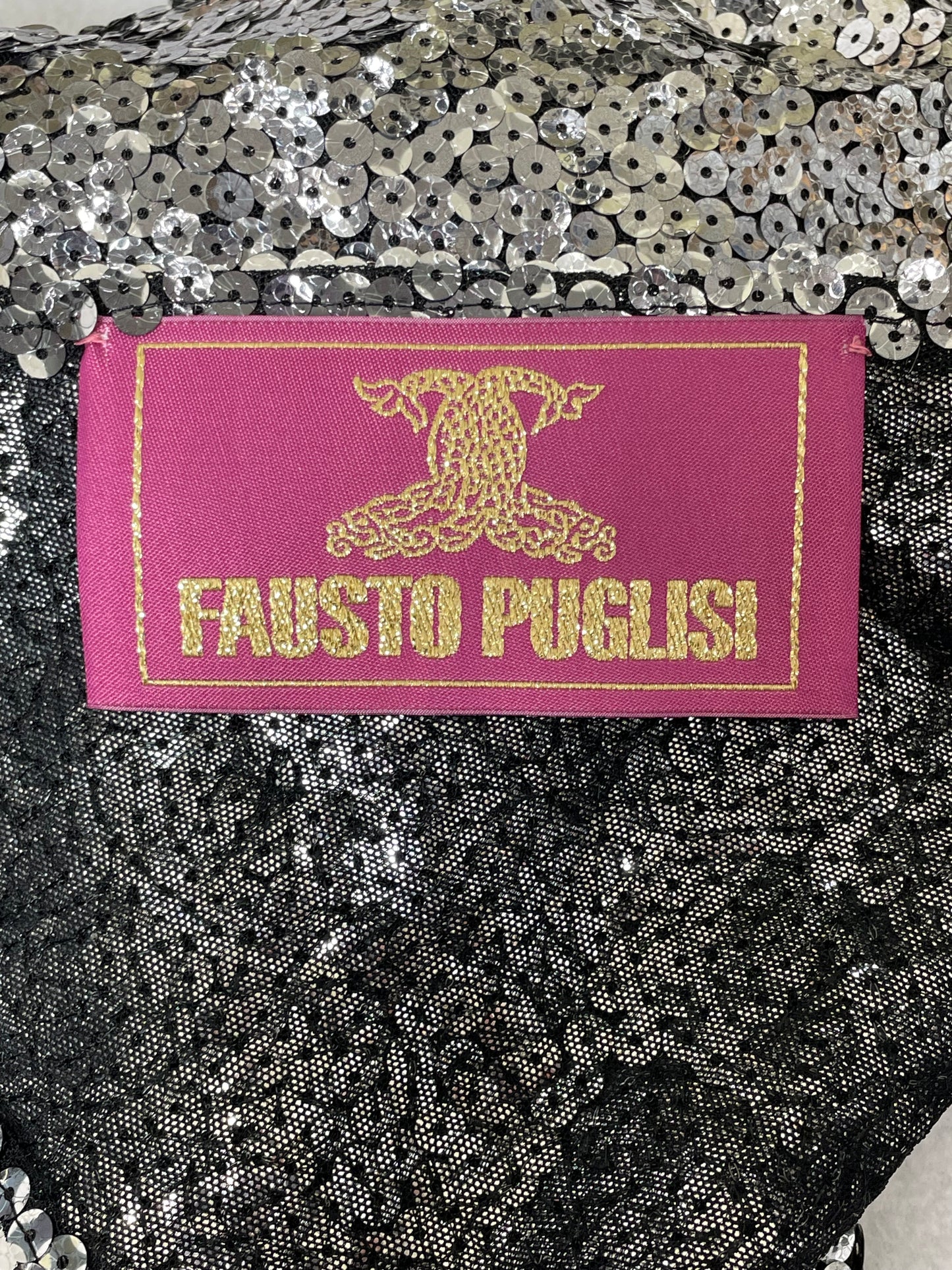Vintage C. 2000 Fausto Puglisi Plunging Sequin Metal Circle Straps Mini Dress