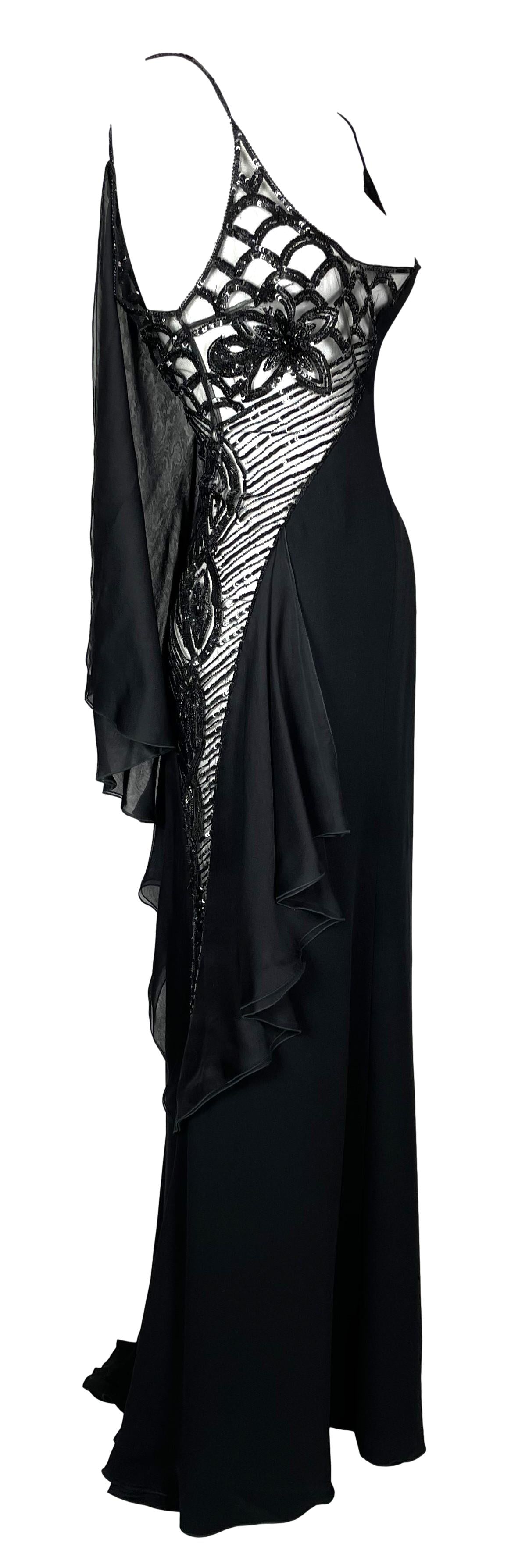F/W 2006 Valentino Runway Sheer Black Beaded Mesh Gown Dress