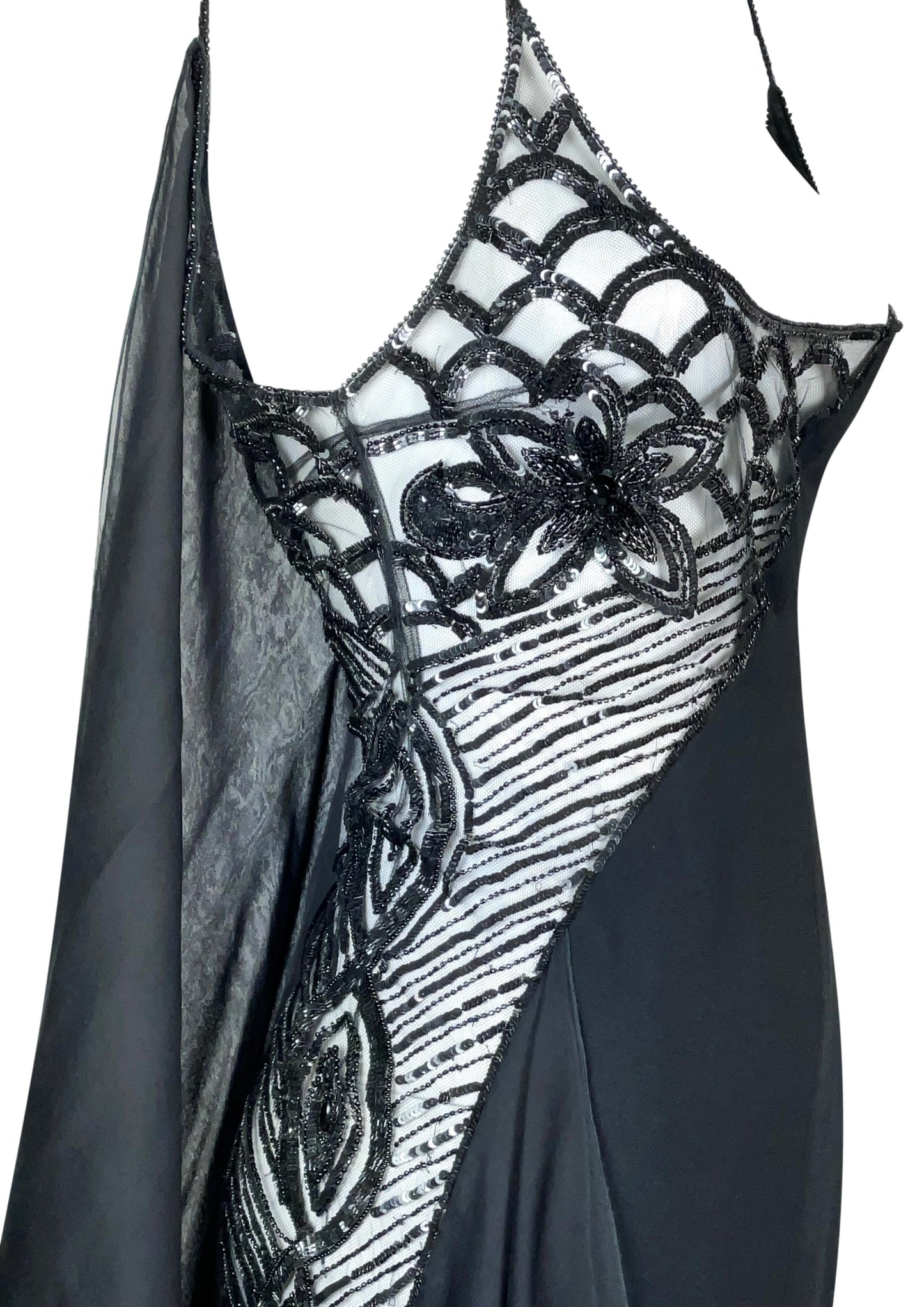 F/W 2006 Valentino Runway Sheer Black Beaded Mesh Gown Dress