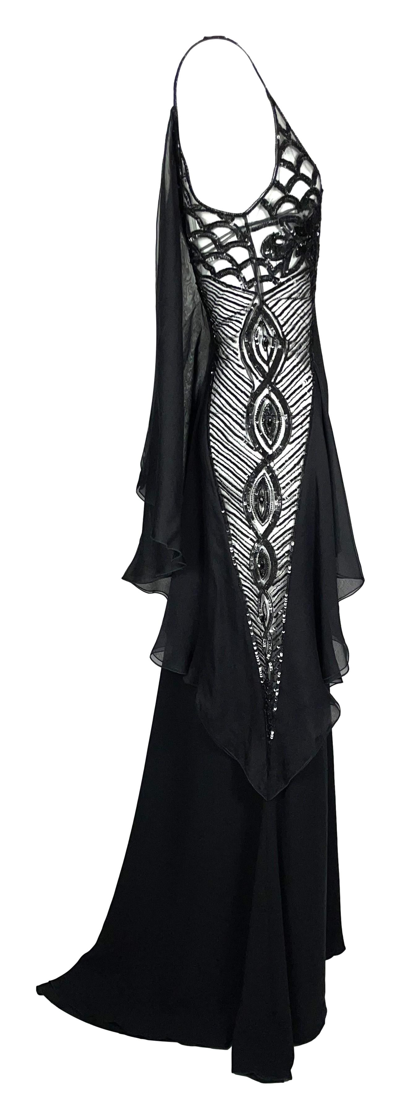 F/W 2006 Valentino Runway Sheer Black Beaded Mesh Gown Dress