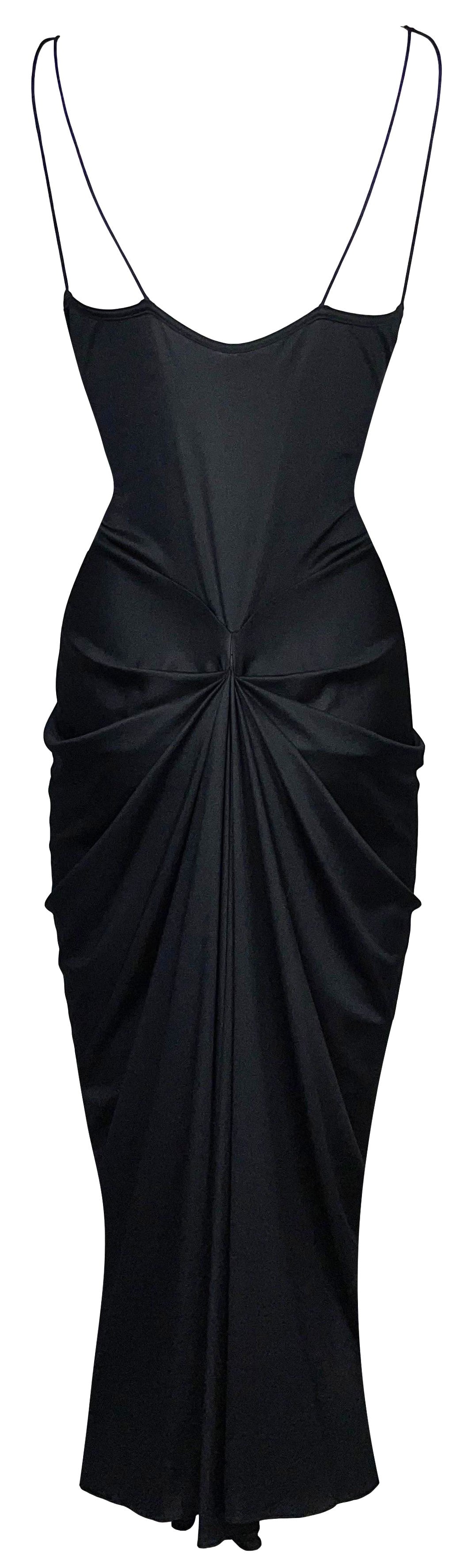 F/W 2000 Christian Dior x John Galliano Black Nylon Bodycon Gold Logo Straps Dress