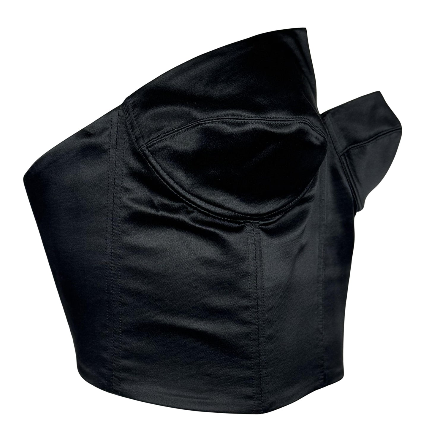 F/W 2000 Christian Dior by John Galliano Black Satin Asymmetrical Bustier Crop Top