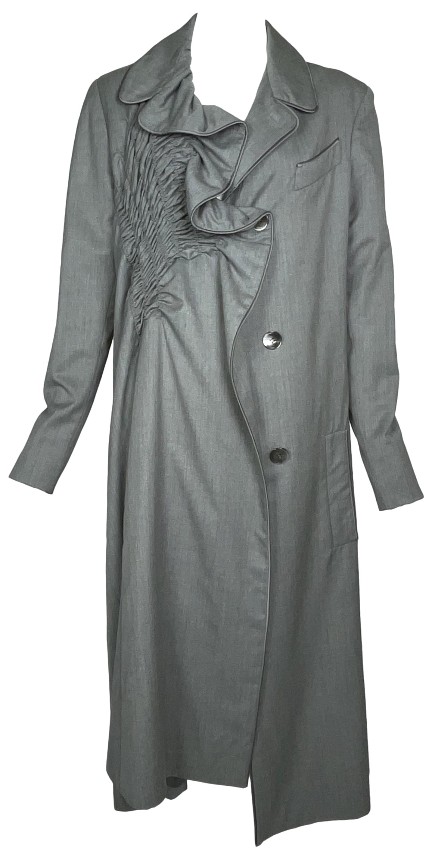 F/W 2000 Christian Dior by John Galliano Haute Couture Runway Unisex Gray Ruffle Long Coat