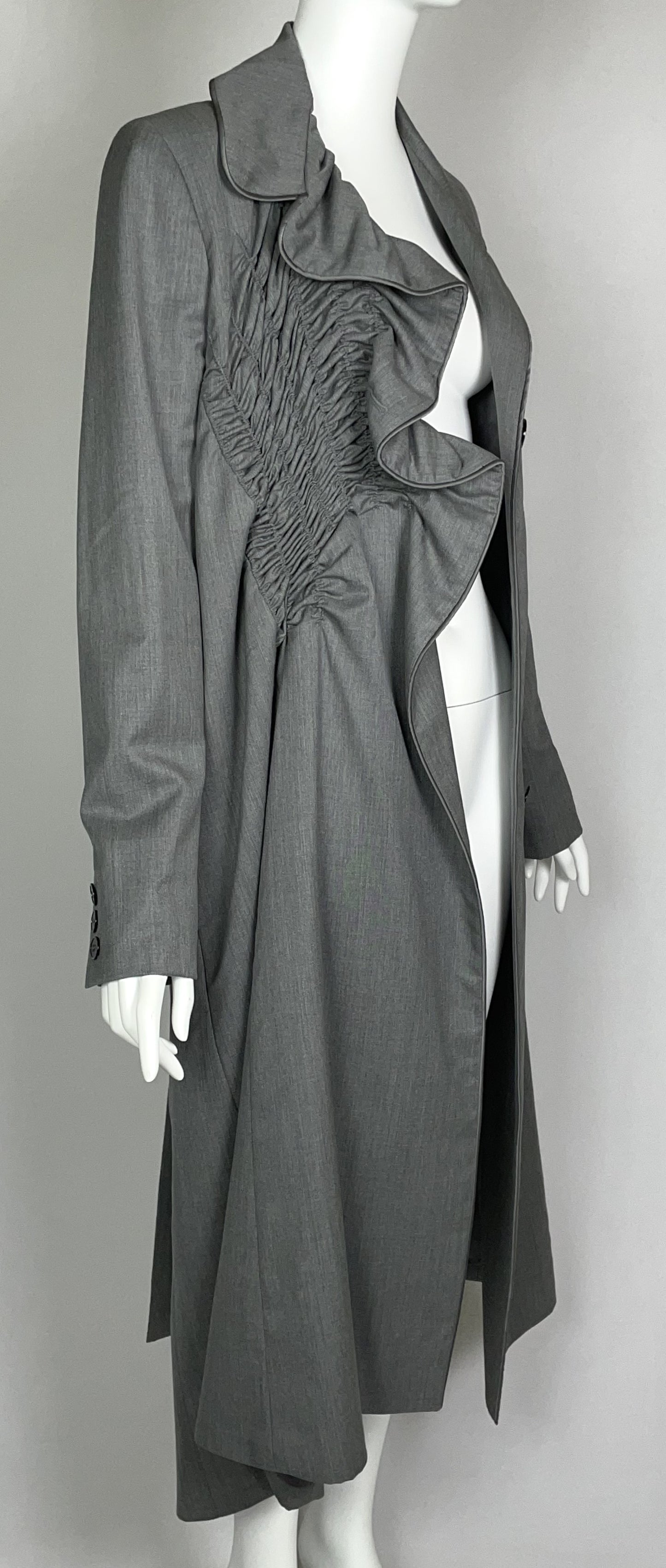 F/W 2000 Christian Dior by John Galliano Haute Couture Runway Unisex Gray Ruffle Long Coat