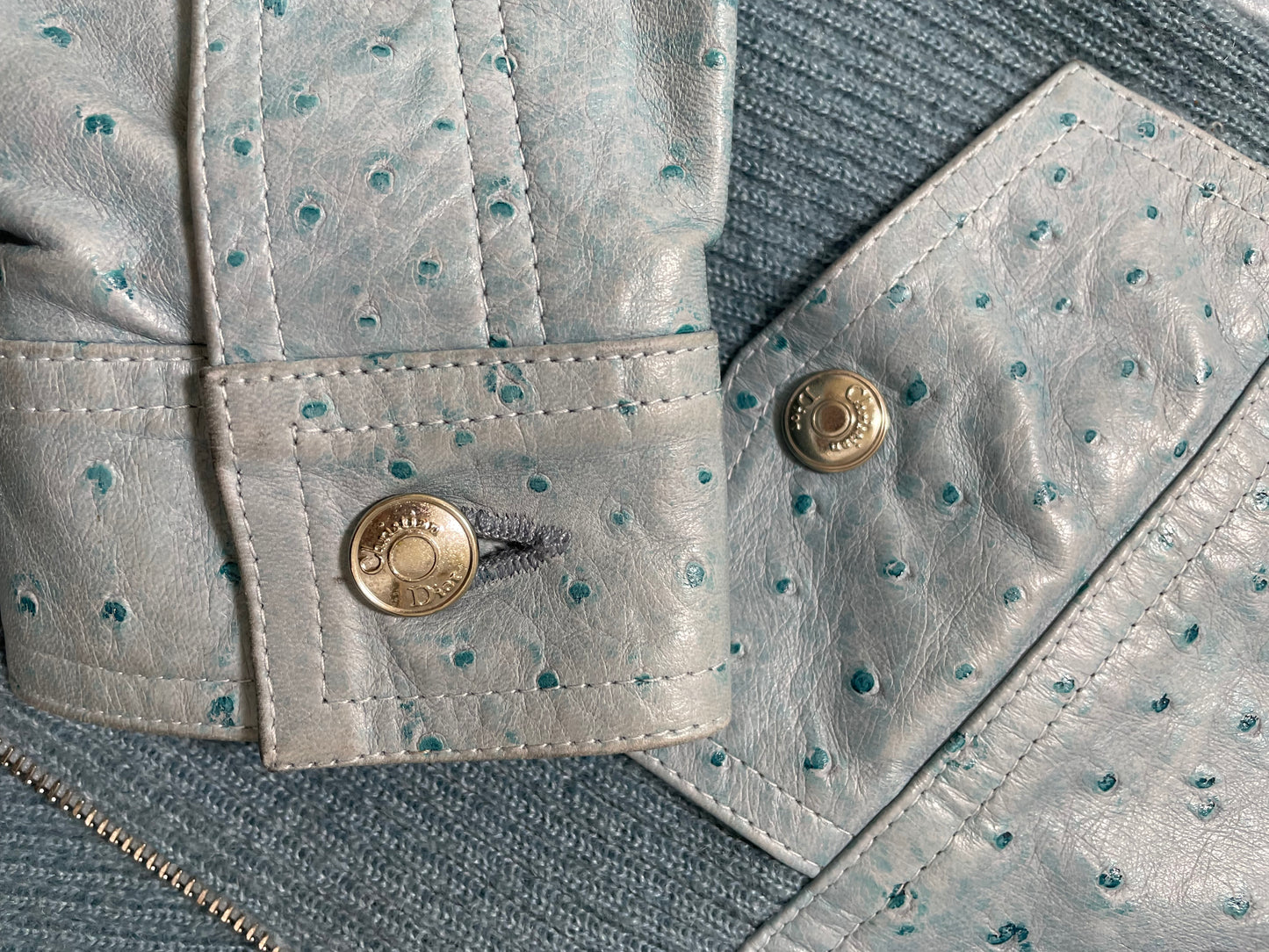 F/W 2000 Christian Dior by John Galliano Pastel Blue Leather & Knit Zip-Up Mini Dress