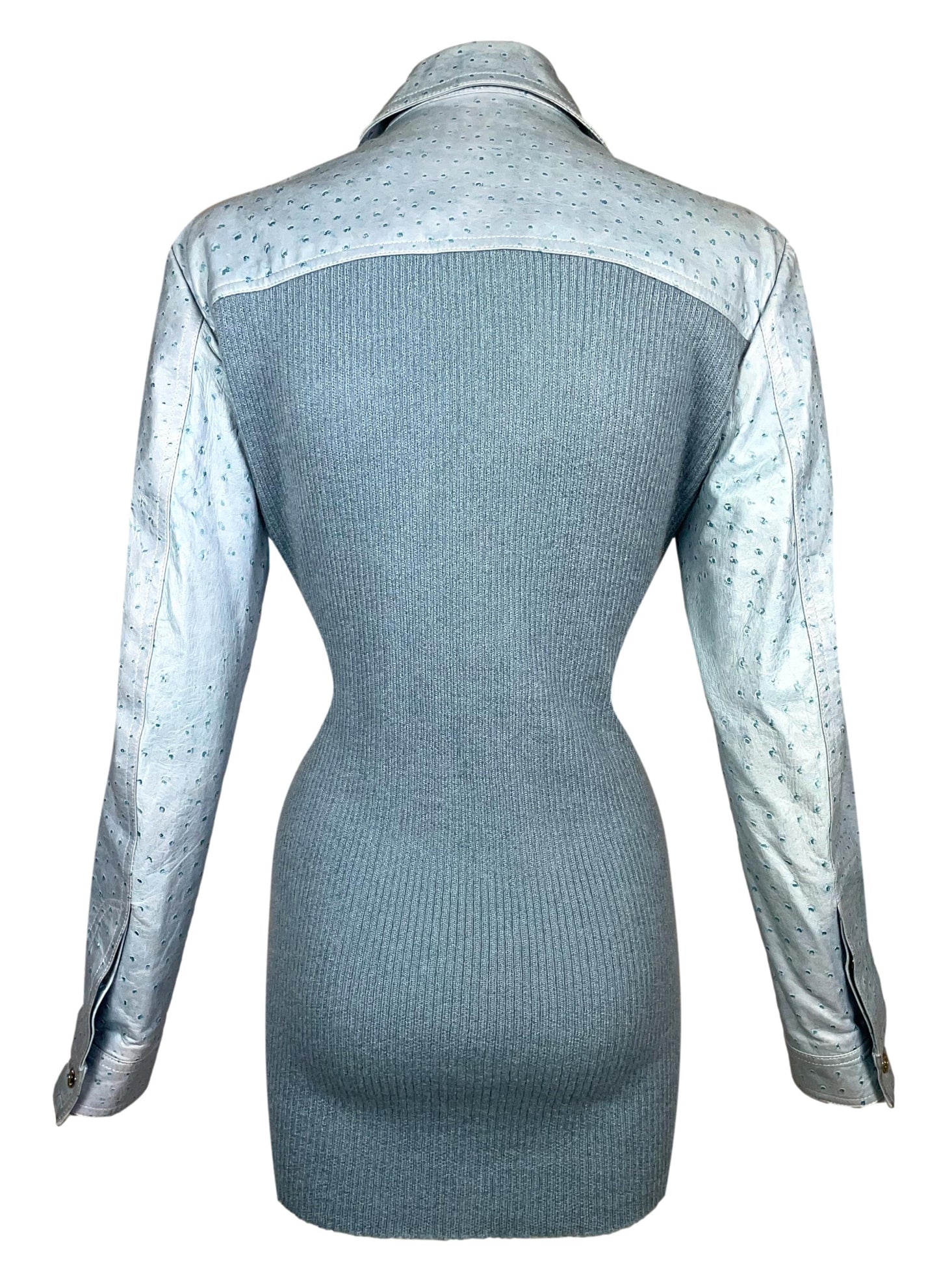 F/W 2000 Christian Dior by John Galliano Pastel Blue Leather & Knit Zip-Up Mini Dress