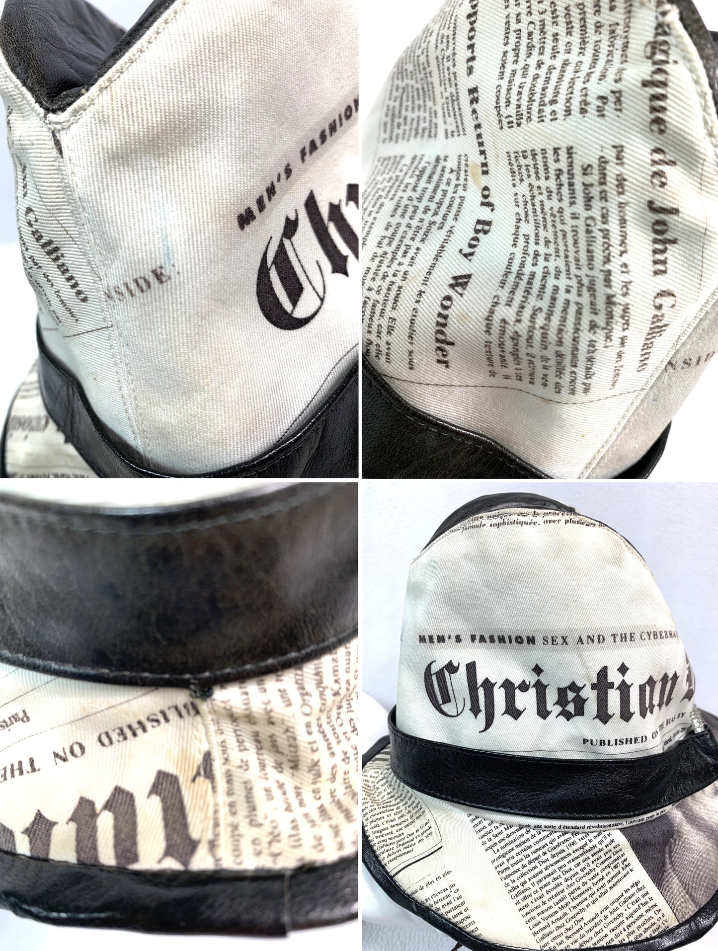 F/W 2000 Christian Dior John Galliano EXTREMELY RARE ARCHIVE COUTURE Stephen Jones Newsprint Large Crystal Logo Hat