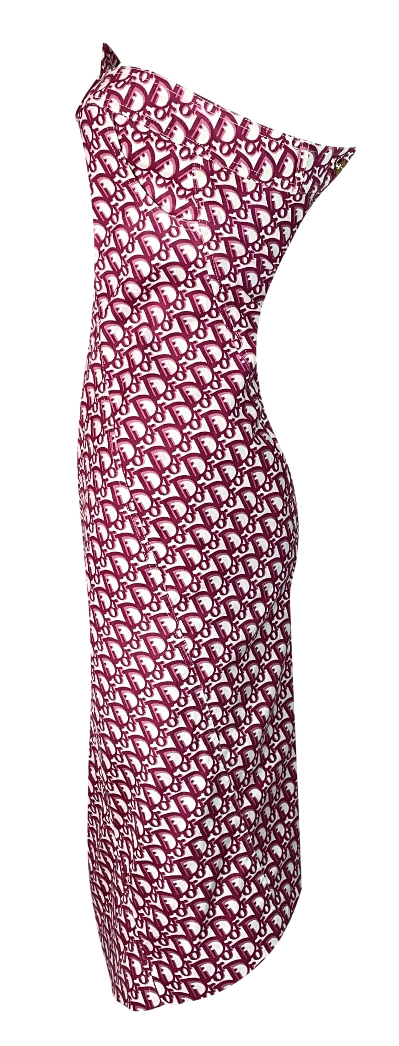 F/W 2000 Christian Dior by John Galliano Red & White Logo Monogram Strapless Asymmetrical Dress