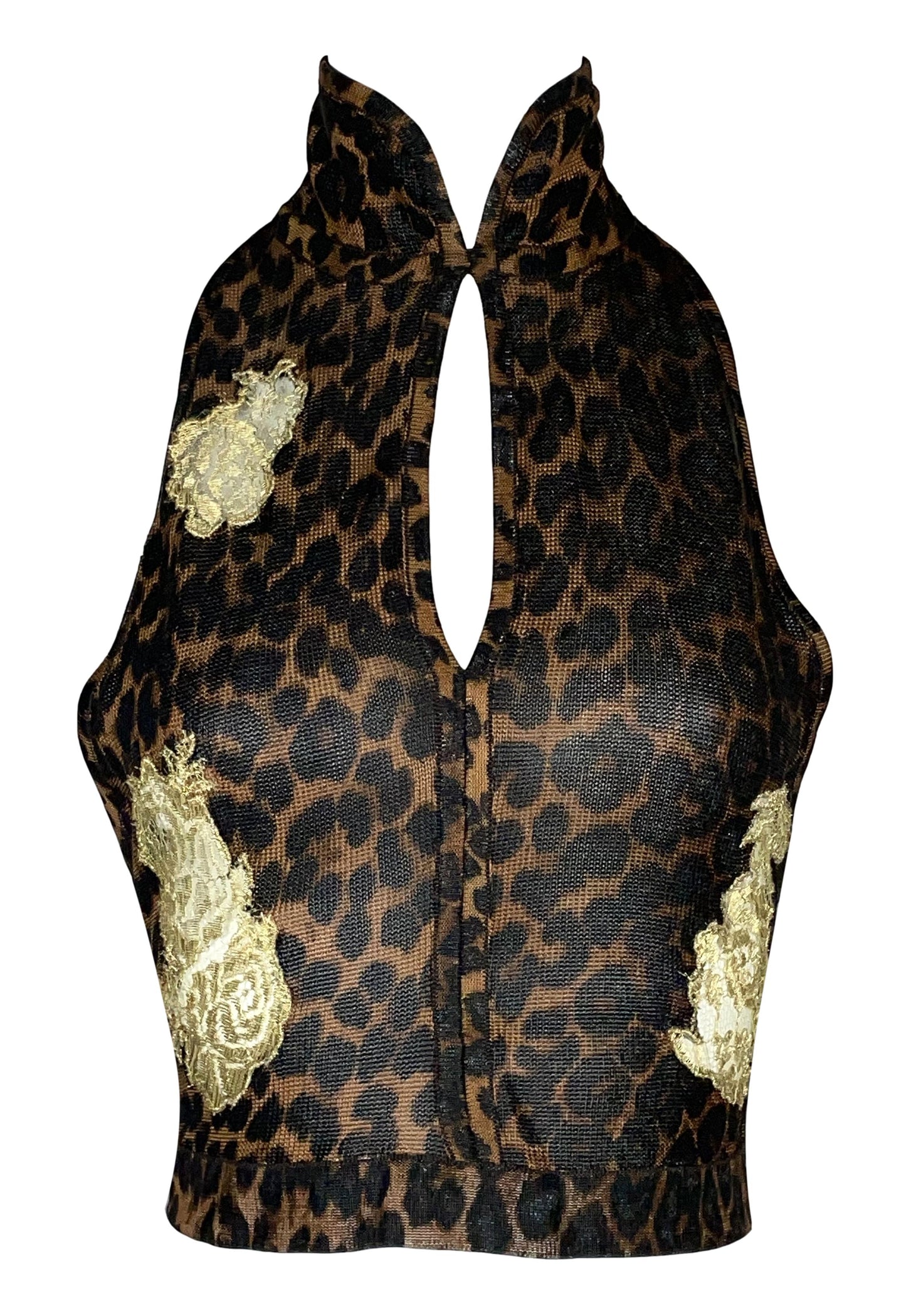 F/W 2000 Christian Dior by John Galliano Cheongsam Leopard Crop Top & Gold Lace Cardigan Set