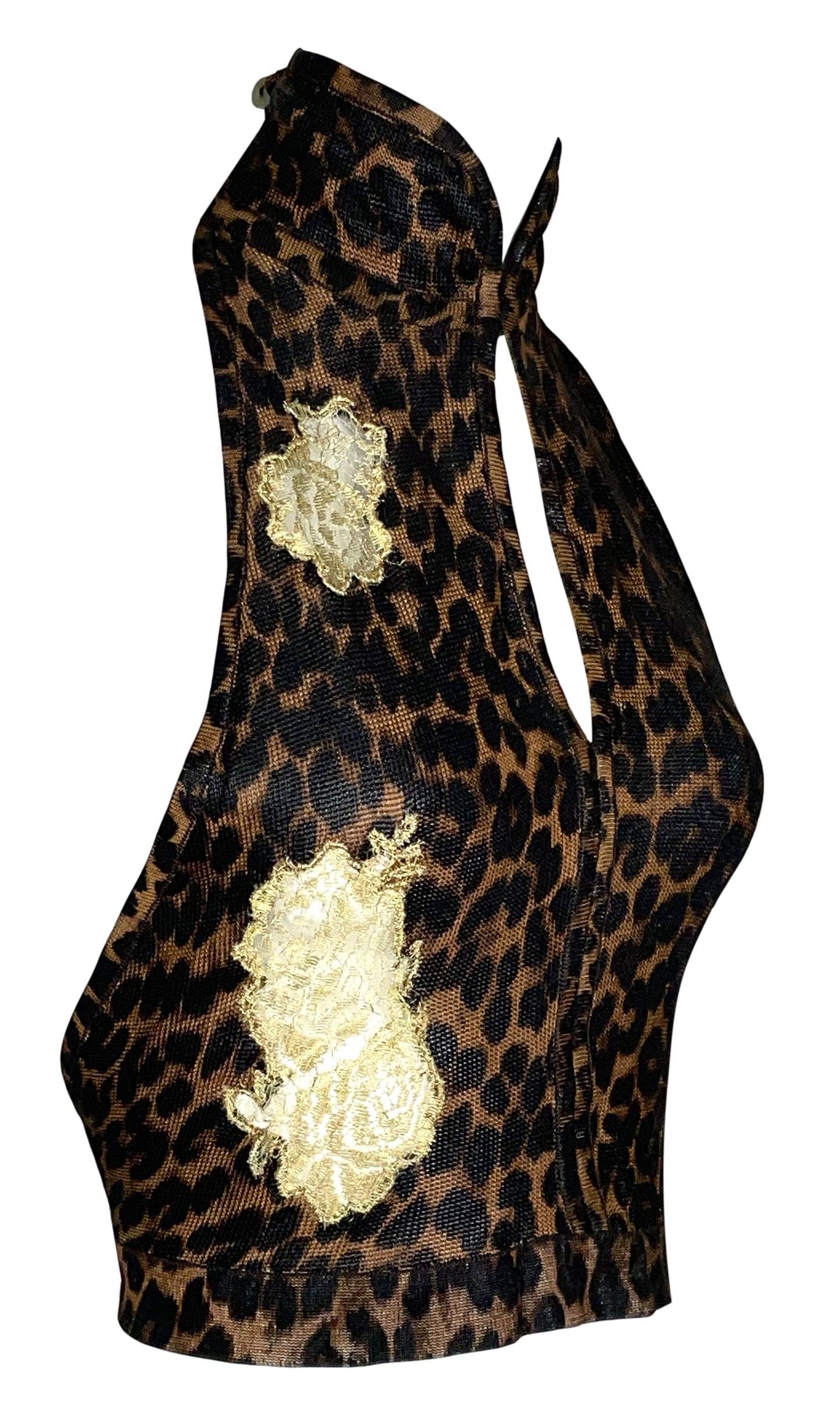 F/W 2000 Christian Dior by John Galliano Cheongsam Leopard Crop Top & Gold Lace Cardigan Set
