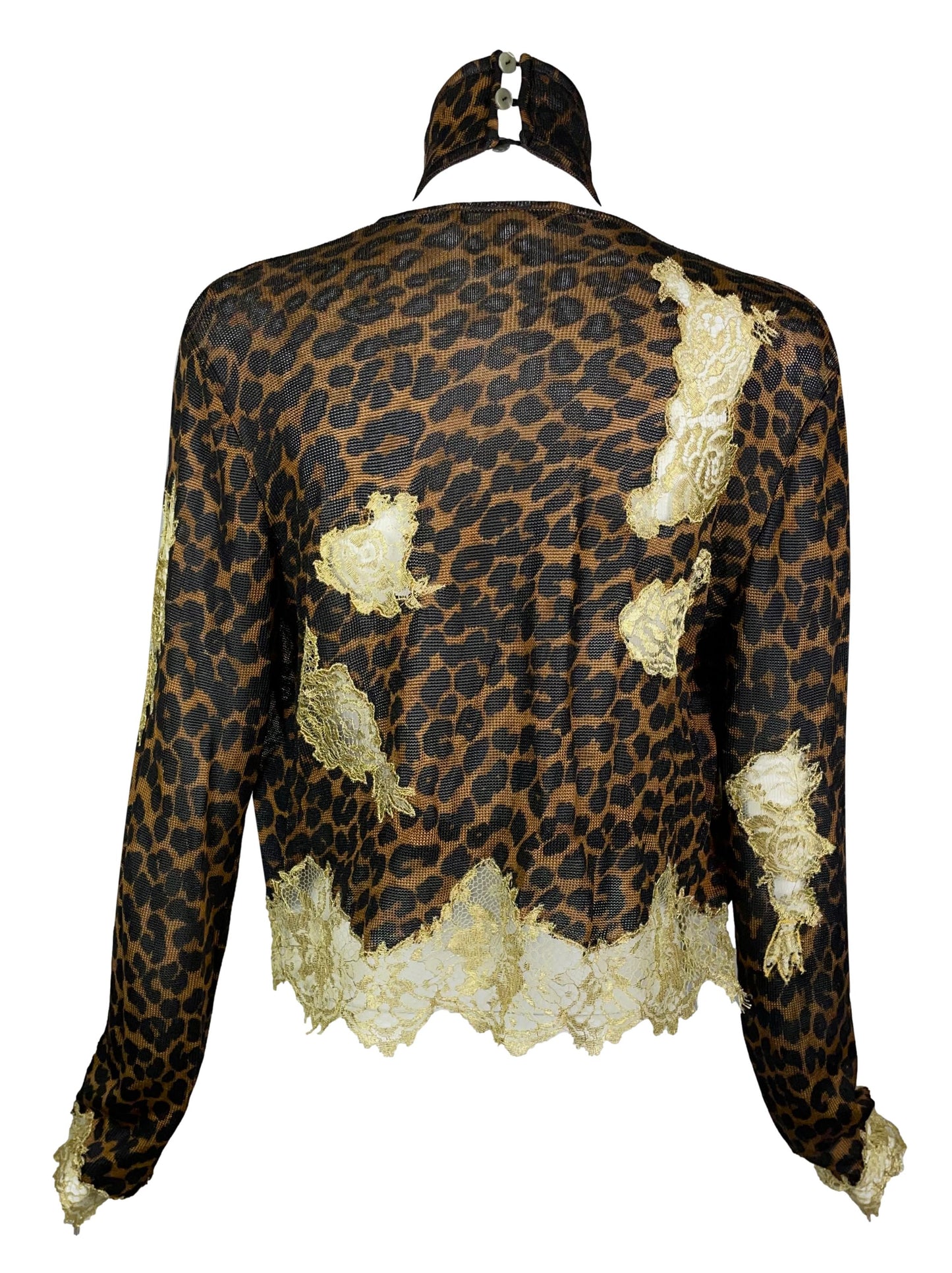 F/W 2000 Christian Dior by John Galliano Cheongsam Leopard Crop Top & Gold Lace Cardigan Set