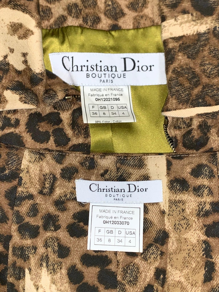 F/W 2000 Christian Dior by John Galliano Leopard Cropped Denim Jacket & High Slit Zipper Skirt Set