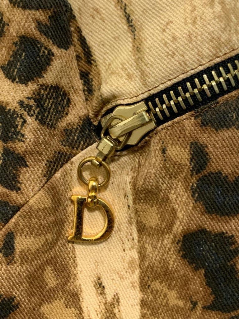 F/W 2000 Christian Dior by John Galliano Leopard Cropped Denim Jacket & High Slit Zipper Skirt Set