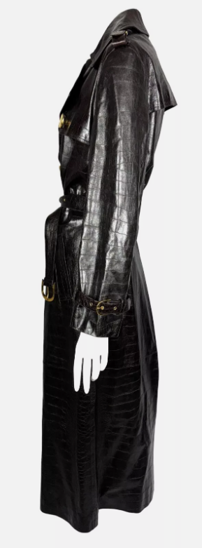 F/W 2000 Christian Dior by John Galliano Runway Brown Leather Faux Croc Trench Coat Jacket & Pants Suit Set