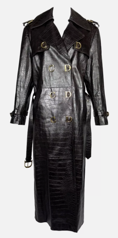 F/W 2000 Christian Dior by John Galliano Runway Brown Leather Faux Croc Trench Coat Jacket & Pants Suit Set