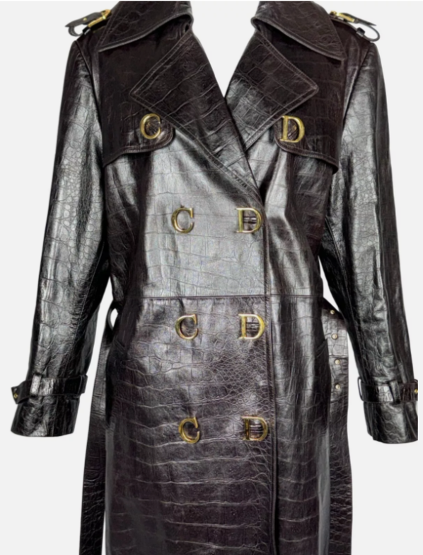 F/W 2000 Christian Dior by John Galliano Runway Brown Leather Faux Croc Trench Coat Jacket & Pants Suit Set