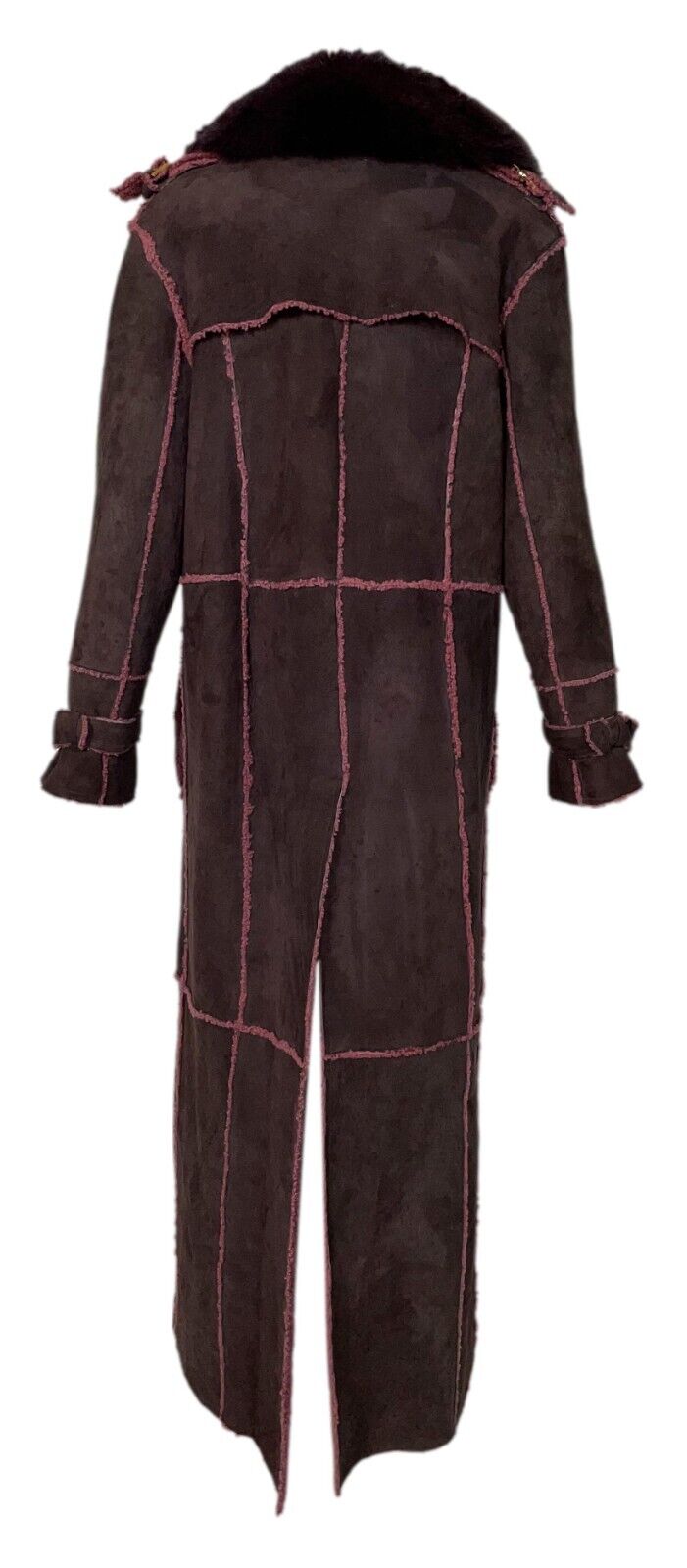 F/W 2000 Christian Dior by John Galliano Burgundy Suede Shearling & Fox Fur Gold Logo Buttons Coat