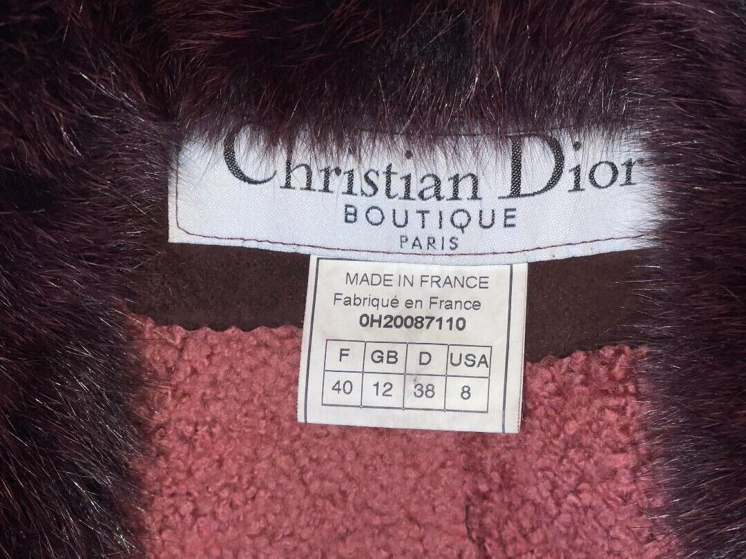 F/W 2000 Christian Dior by John Galliano Burgundy Suede Shearling & Fox Fur Gold Logo Buttons Coat