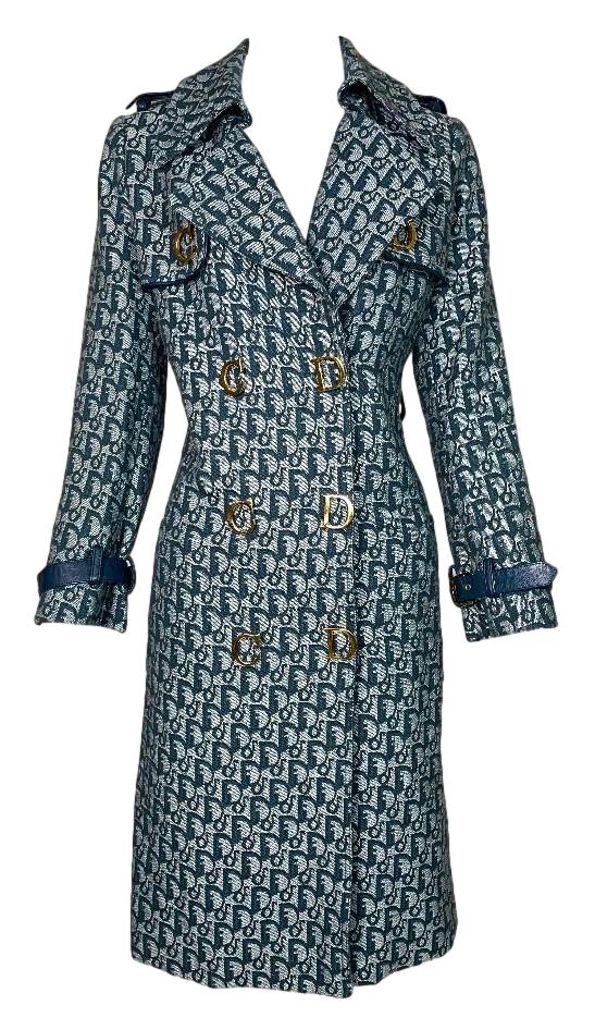 F/W 2000 Christian Dior by John Galliano Runway Blue Logo Trench Coat Jacket