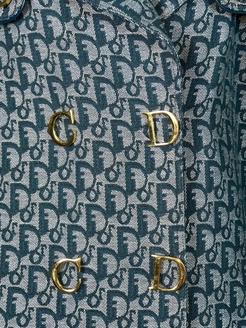F/W 2000 Christian Dior by John Galliano Runway Blue Logo Trench Coat Jacket