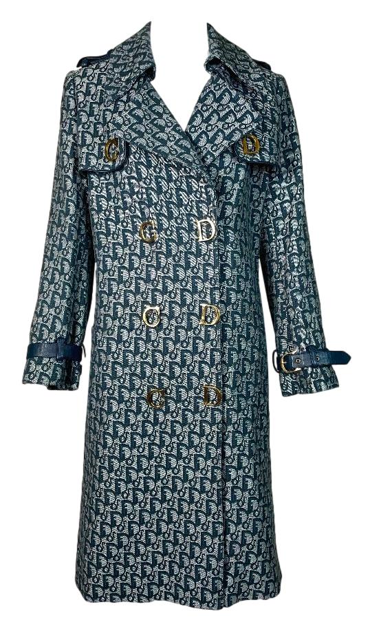 F/W 2000 Christian Dior by John Galliano Runway Blue Logo Trench Coat Jacket