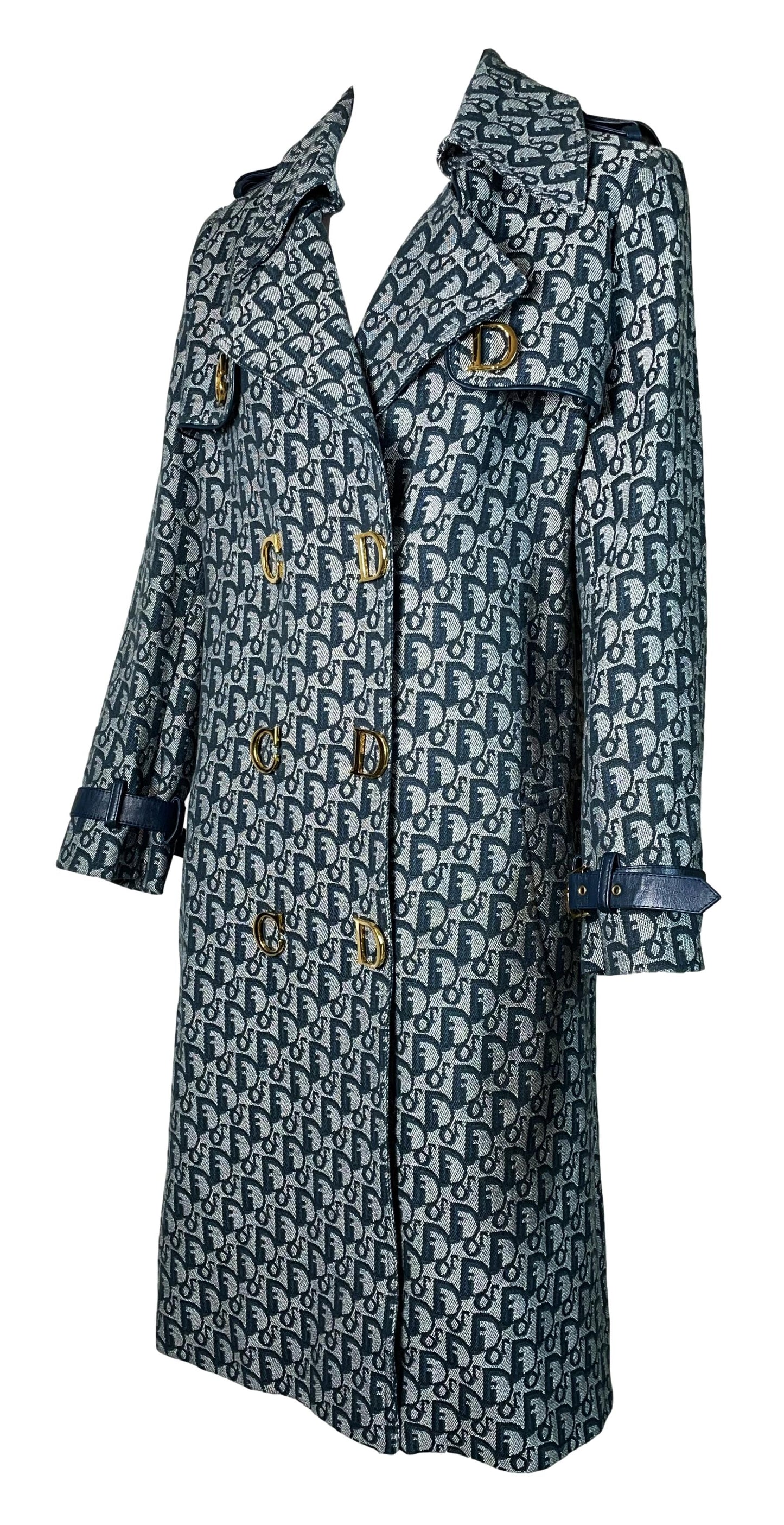 F/W 2000 Christian Dior by John Galliano Runway Blue Logo Trench Coat Jacket
