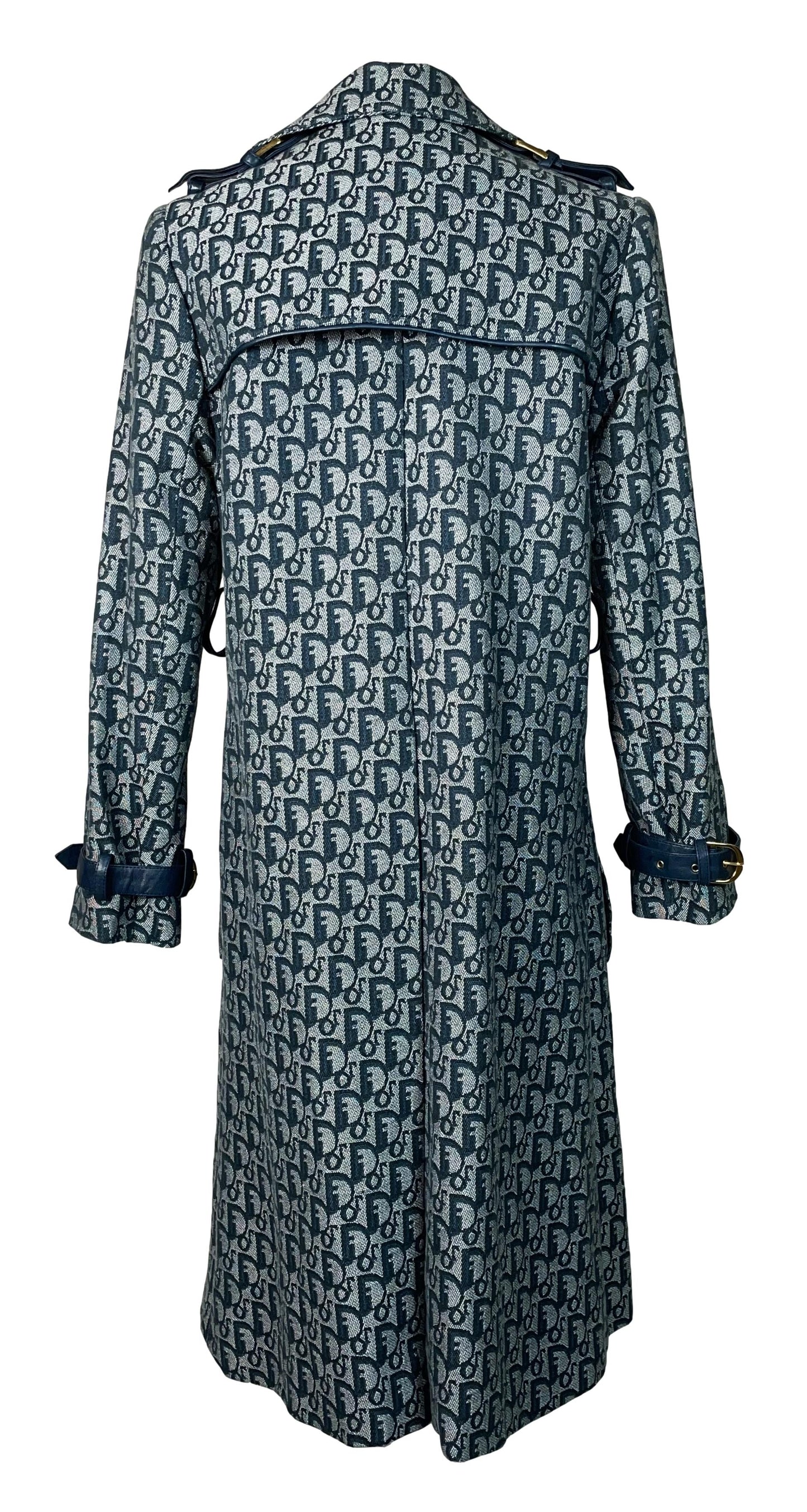 F/W 2000 Christian Dior by John Galliano Runway Blue Logo Trench Coat Jacket
