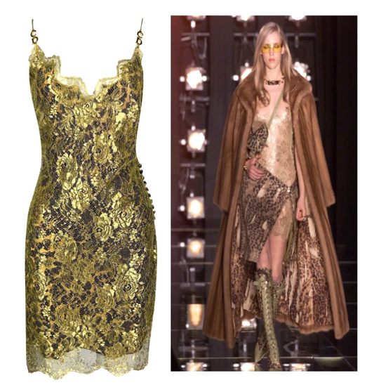 F/W 2000 Christian Dior by John Galliano Runway Gold Lace Leopard Mini Dress