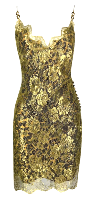 F/W 2000 Christian Dior by John Galliano Runway Gold Lace Leopard Mini Dress