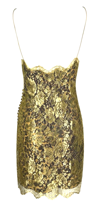 F/W 2000 Christian Dior by John Galliano Runway Gold Lace Leopard Mini Dress