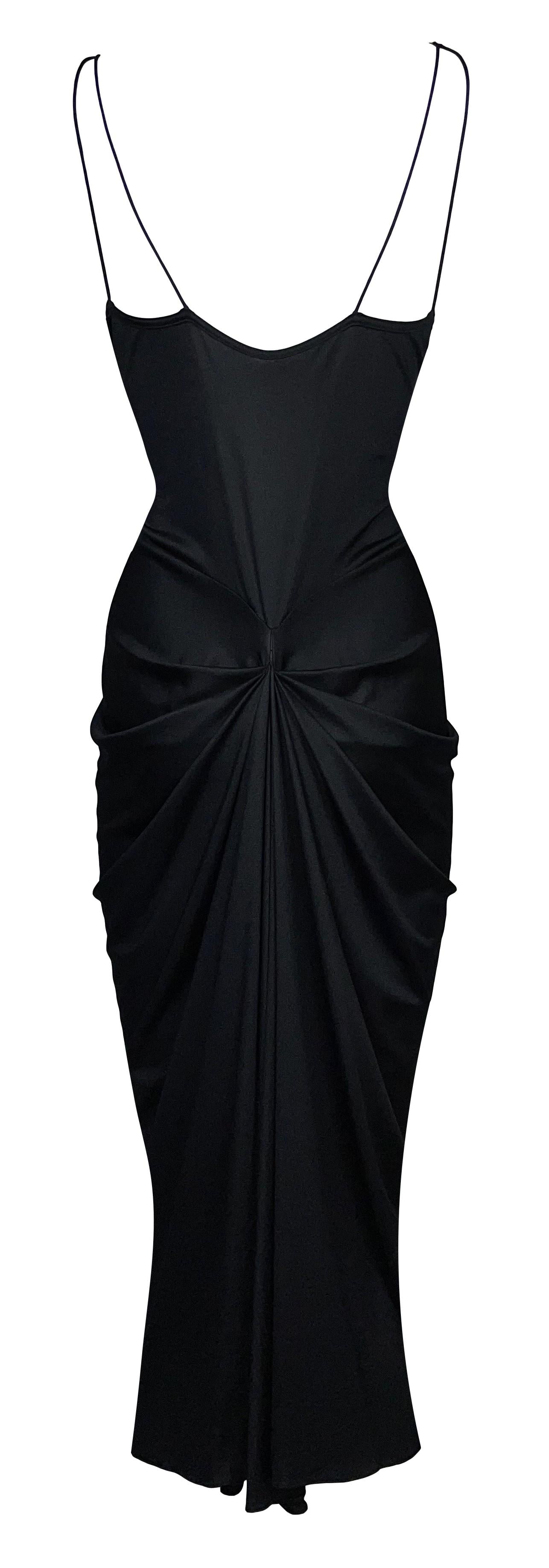 F/W 2000 Christian Dior by John Galliano Black Nylon Bodycon Gold Logo Straps Dress