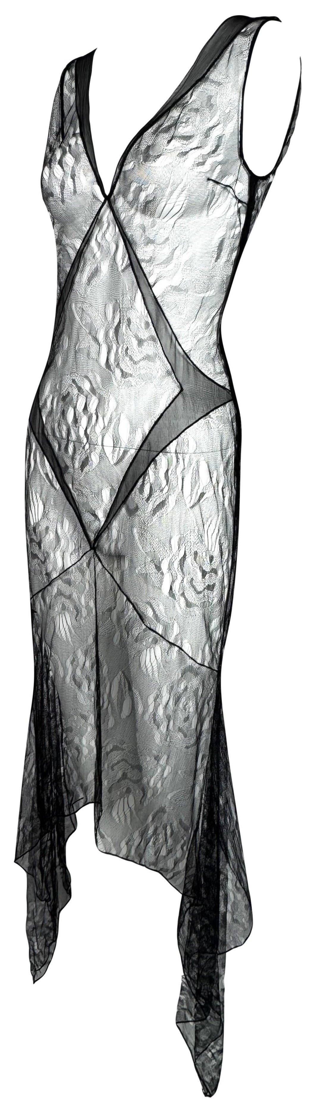 F/W 2000 Christian Dior x John Galliano Runway 1930's Style Sheer Black Distressed Knit Dress